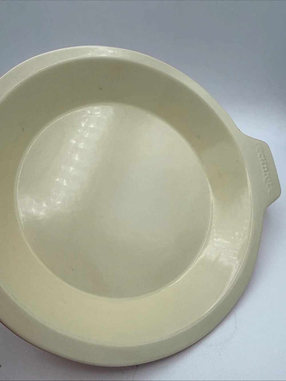 VTG QVC Technique Ceramic Orange/ Cream 10” Pie Plate w/ First One Out Lifter